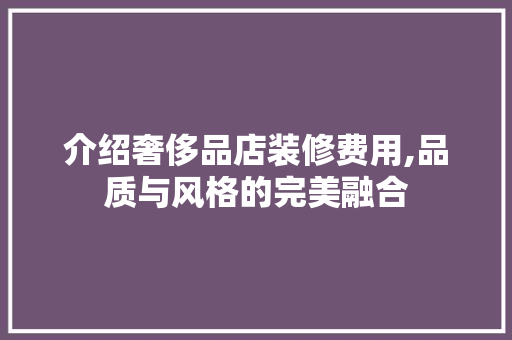 介绍奢侈品店装修费用,品质与风格的完美融合