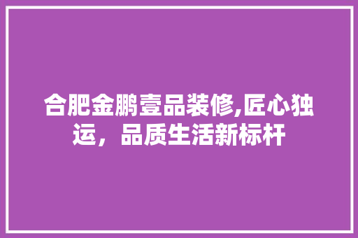 合肥金鹏壹品装修,匠心独运，品质生活新标杆