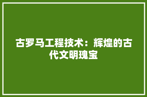 古罗马工程技术：辉煌的古代文明瑰宝