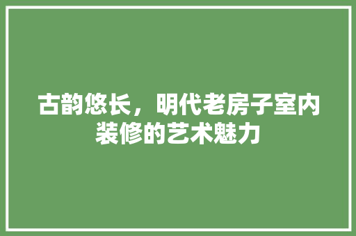 古韵悠长，明代老房子室内装修的艺术魅力 卧室装修