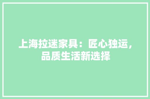 上海拉迷家具：匠心独运，品质生活新选择 软装设计
