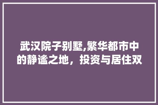 武汉院子别墅,繁华都市中的静谧之地，投资与居住双赢之选_武汉院子别墅价格