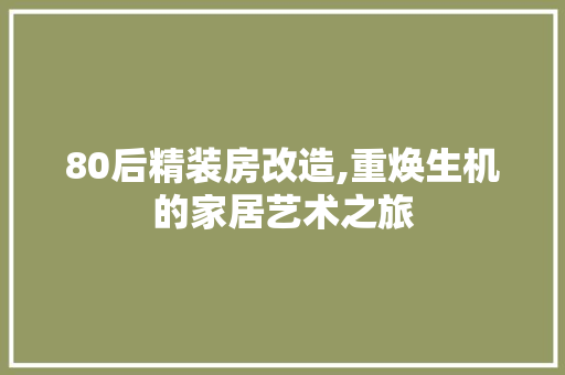 80后精装房改造,重焕生机的家居艺术之旅