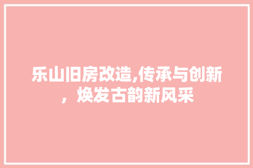 乐山旧房改造,传承与创新，焕发古韵新风采