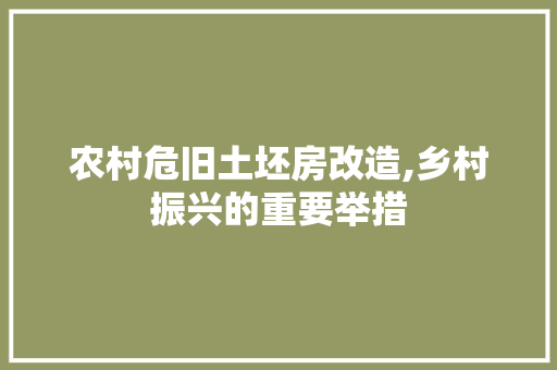 农村危旧土坯房改造,乡村振兴的重要举措