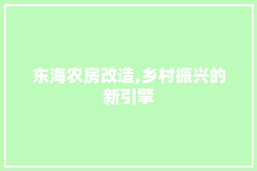 东海农房改造,乡村振兴的新引擎 家居装修