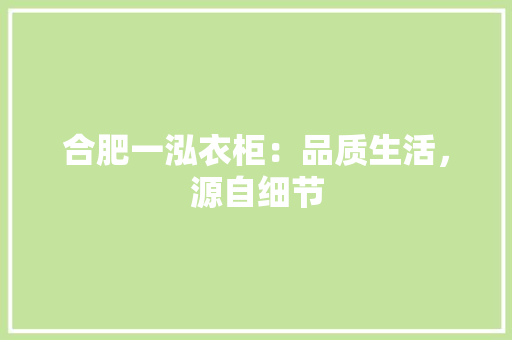 合肥一泓衣柜：品质生活，源自细节 卧室装修