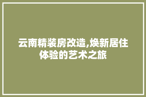 云南精装房改造,焕新居住体验的艺术之旅