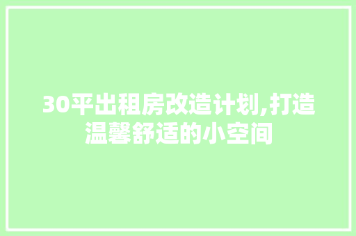 30平出租房改造计划,打造温馨舒适的小空间