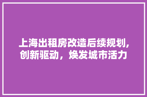 上海出租房改造后续规划,创新驱动，焕发城市活力