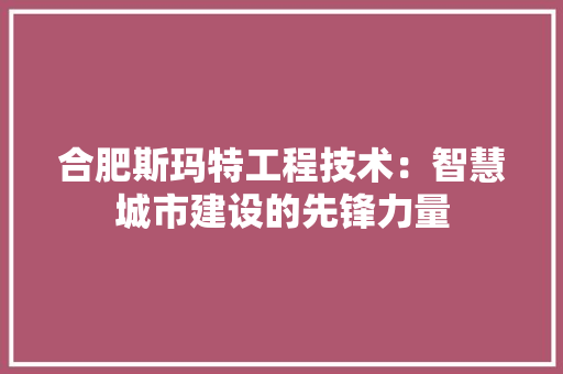 合肥斯玛特工程技术：智慧城市建设的先锋力量