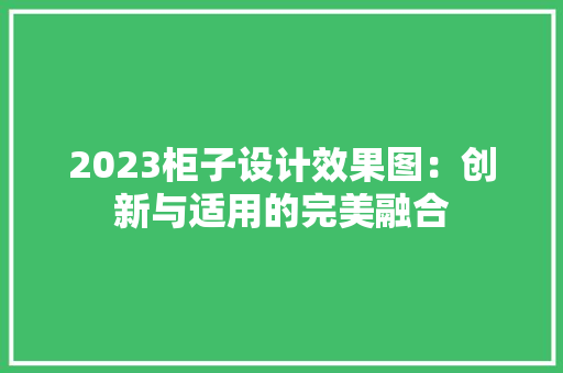 2023柜子设计效果图：创新与适用的完美融合