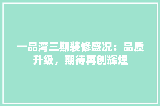 一品湾三期装修盛况：品质升级，期待再创辉煌
