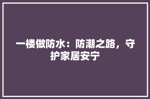 一楼做防水：防潮之路，守护家居安宁