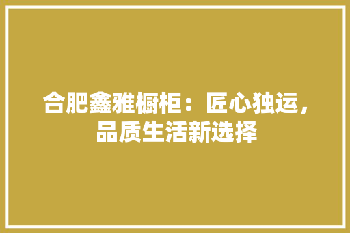 合肥鑫雅橱柜：匠心独运，品质生活新选择