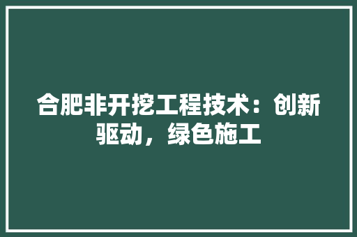 合肥非开挖工程技术：创新驱动，绿色施工
