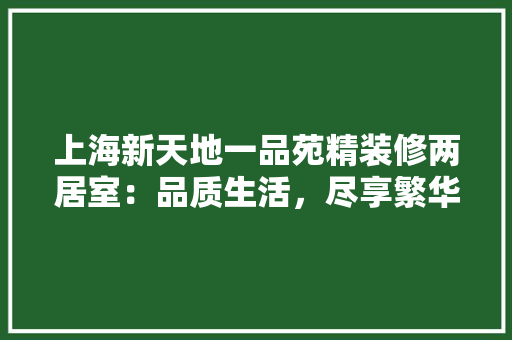 上海新天地一品苑精装修两居室：品质生活，尽享繁华与宁静