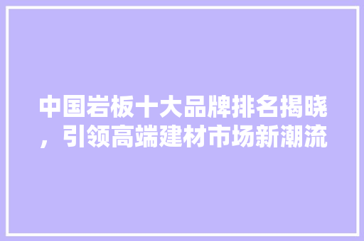 中国岩板十大品牌排名揭晓，引领高端建材市场新潮流