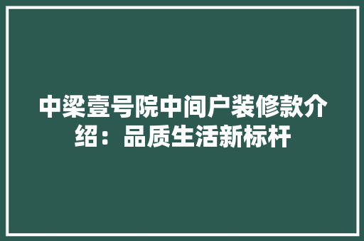 中梁壹号院中间户装修款介绍：品质生活新标杆