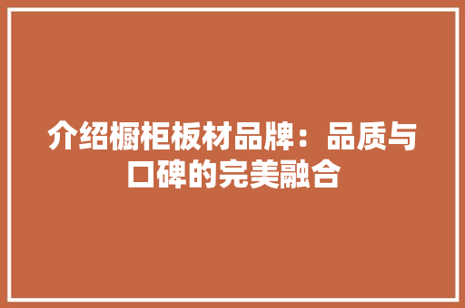 介绍橱柜板材品牌：品质与口碑的完美融合