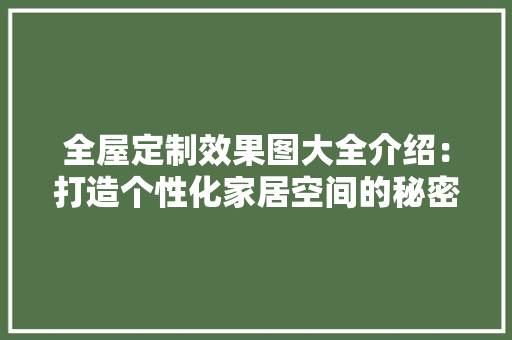 全屋定制效果图大全介绍：打造个性化家居空间的秘密武器 家居装修