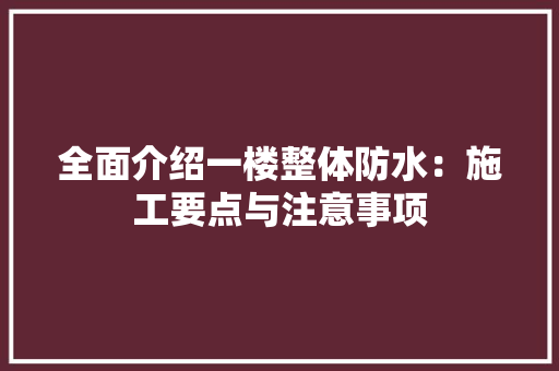 全面介绍一楼整体防水：施工要点与注意事项
