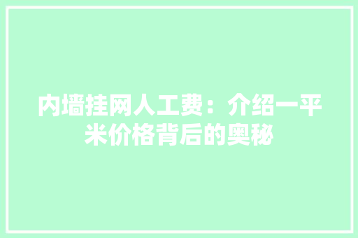 内墙挂网人工费：介绍一平米价格背后的奥秘