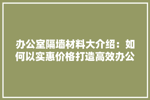 办公室隔墙材料大介绍：如何以实惠价格打造高效办公空间