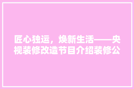 匠心独运，焕新生活——央视装修改造节目介绍装修公司之路 室内设计