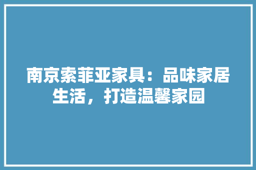 南京索菲亚家具：品味家居生活，打造温馨家园