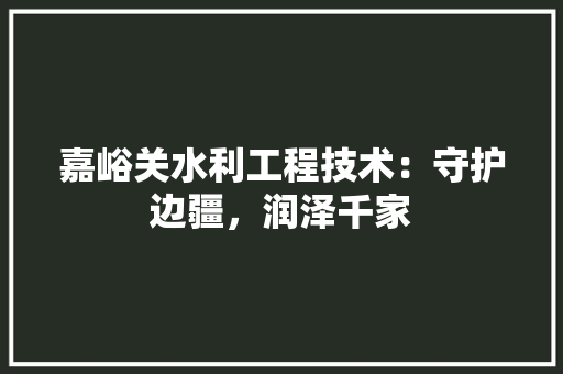 嘉峪关水利工程技术：守护边疆，润泽千家