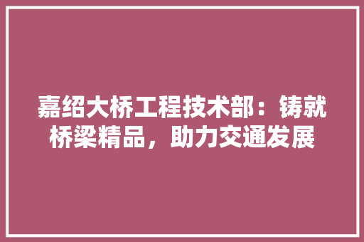 嘉绍大桥工程技术部：铸就桥梁精品，助力交通发展