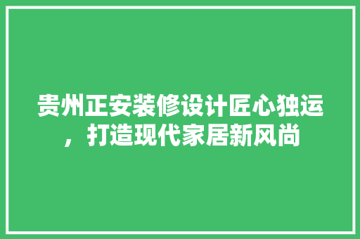 贵州正安装修设计匠心独运，打造现代家居新风尚