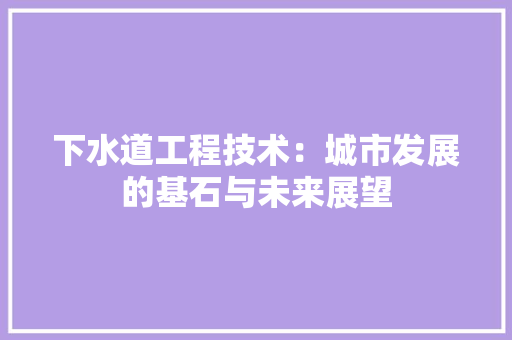 下水道工程技术：城市发展的基石与未来展望 家居装修