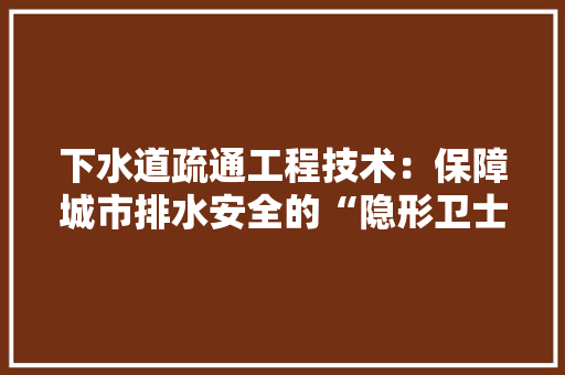 下水道疏通工程技术：保障城市排水安全的“隐形卫士” 家居装修