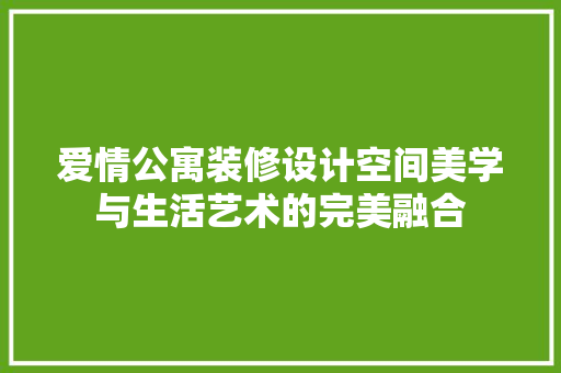 爱情公寓装修设计空间美学与生活艺术的完美融合