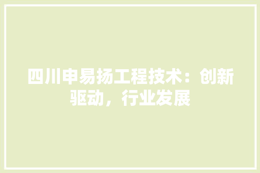 四川申易扬工程技术：创新驱动，行业发展