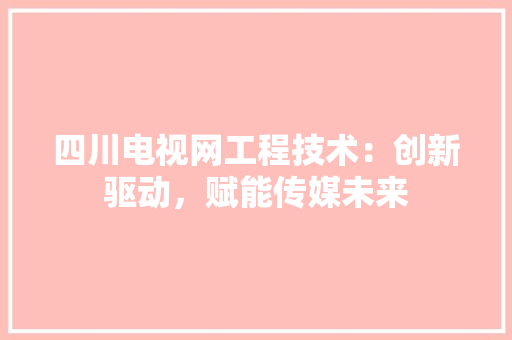 四川电视网工程技术：创新驱动，赋能传媒未来