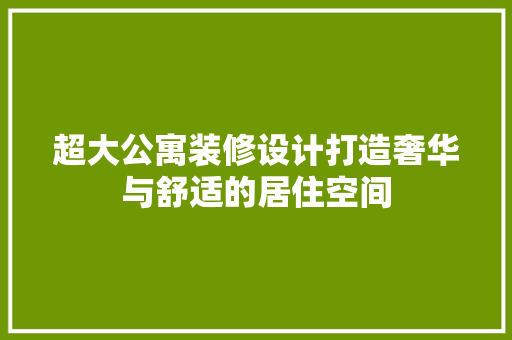 超大公寓装修设计打造奢华与舒适的居住空间