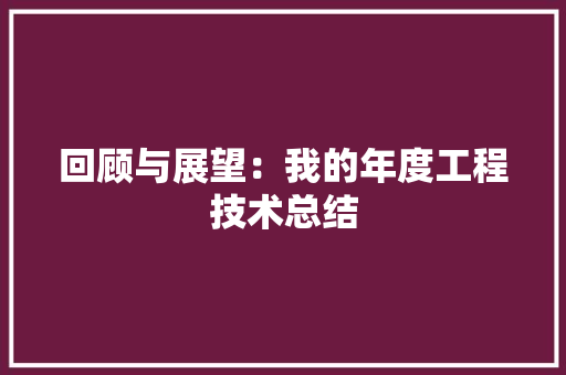 回顾与展望：我的年度工程技术总结