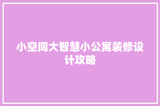 小空间大智慧小公寓装修设计攻略