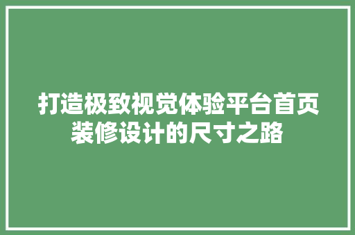 打造极致视觉体验平台首页装修设计的尺寸之路