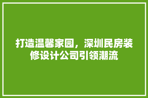 打造温馨家园，深圳民房装修设计公司引领潮流