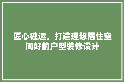 匠心独运，打造理想居住空间好的户型装修设计