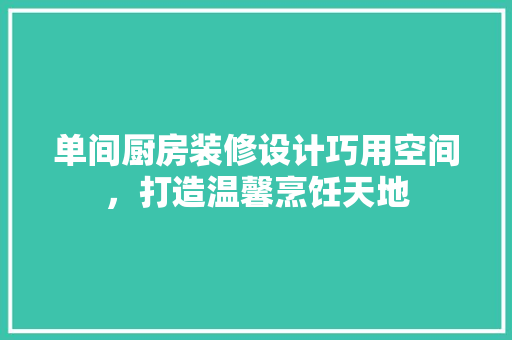 单间厨房装修设计巧用空间，打造温馨烹饪天地