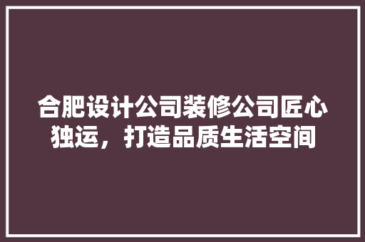 合肥设计公司装修公司匠心独运，打造品质生活空间