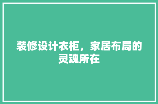 装修设计衣柜，家居布局的灵魂所在