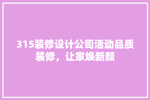 315装修设计公司活动品质装修，让家焕新颜