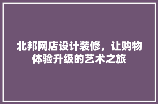 北邦网店设计装修，让购物体验升级的艺术之旅