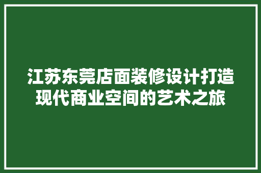 江苏东莞店面装修设计打造现代商业空间的艺术之旅